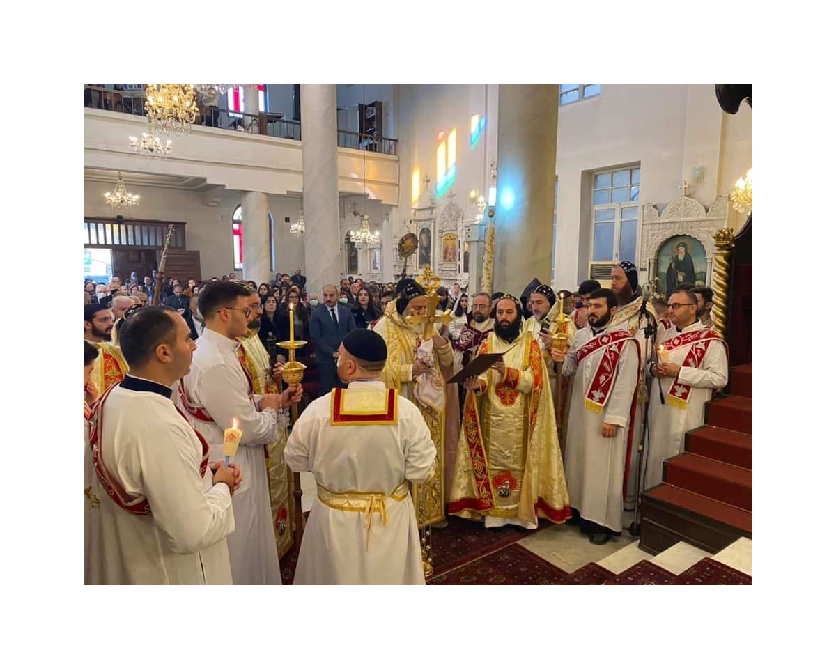 Patriarch Ignatius Aphrem II of Syriac Orthodox Church during the special service of Christmas at St. George Patriarchal Cathedral in Bab Touma, Damascus