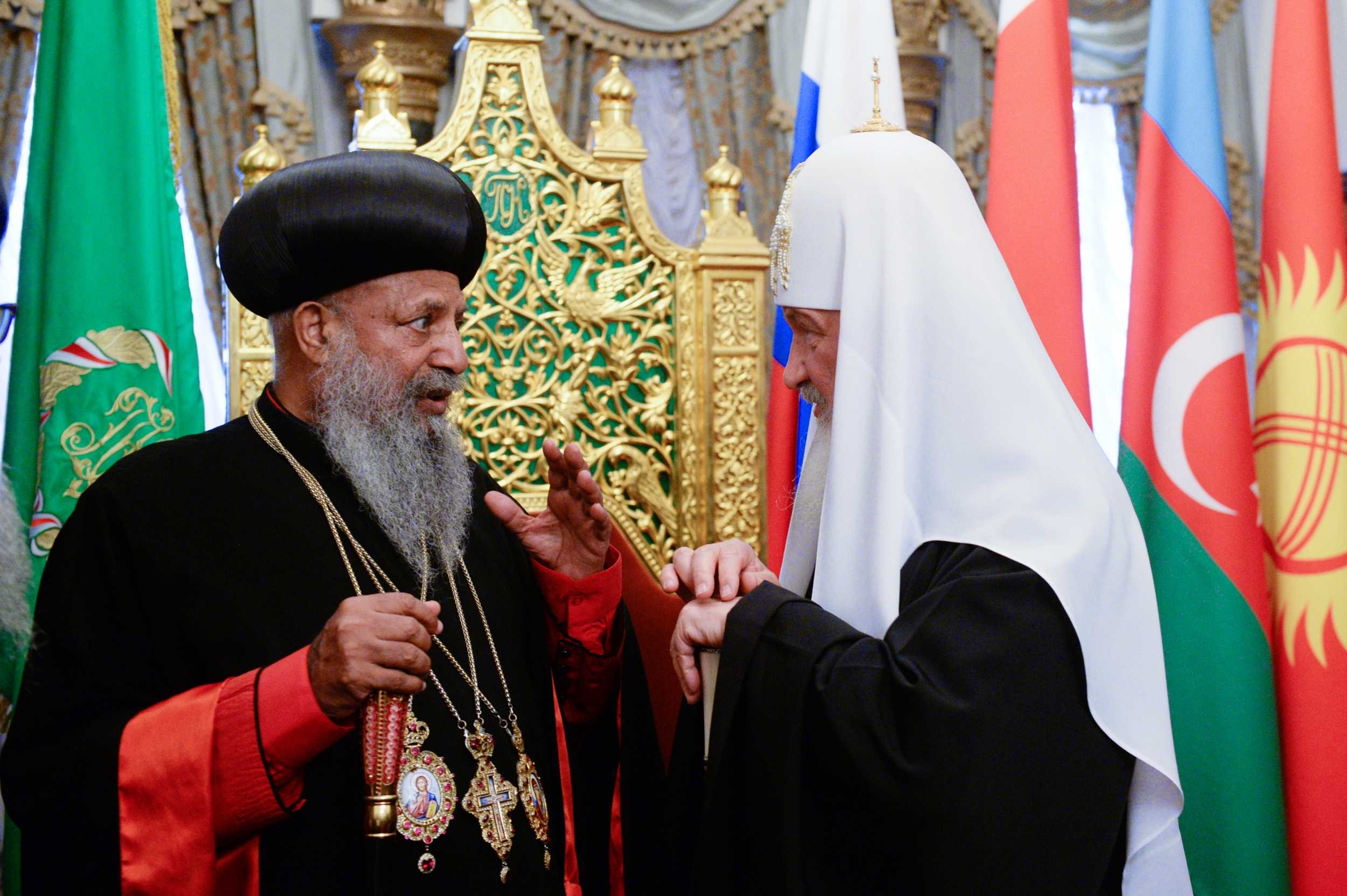 Patriarch and Catholicos Abune Mathias I with Patriarch of Moscow and all Rus' (2018). Pic - https://mospat.ru/en/
