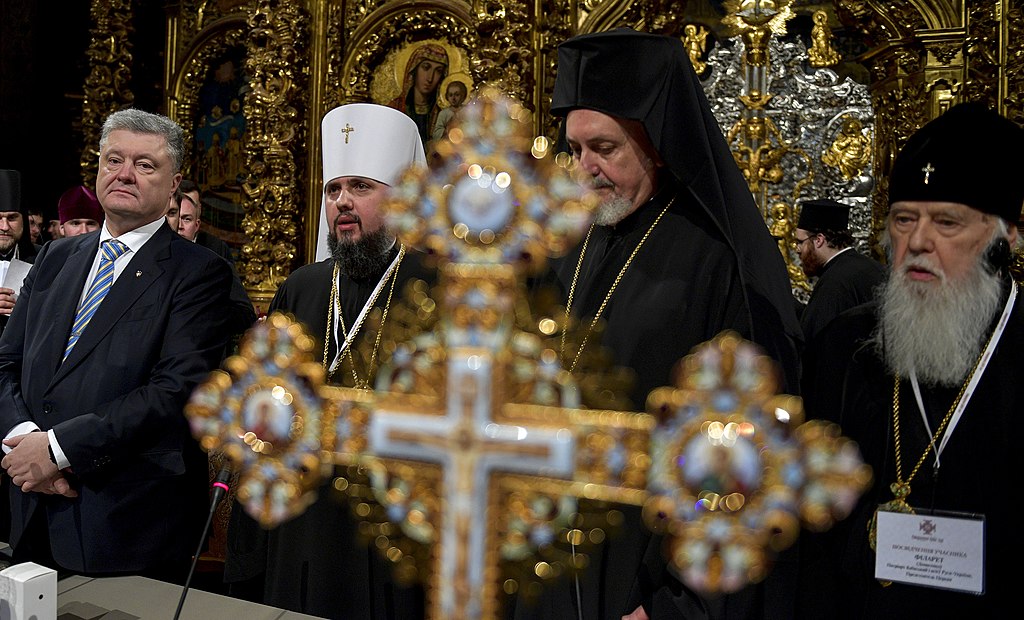 Poroshenko, Metropolitan Epiphany, Metropolitan Emmanuel of France, Pat. Filaret on the 15 December 2018 during the Unification Council. Pic - Wiki.