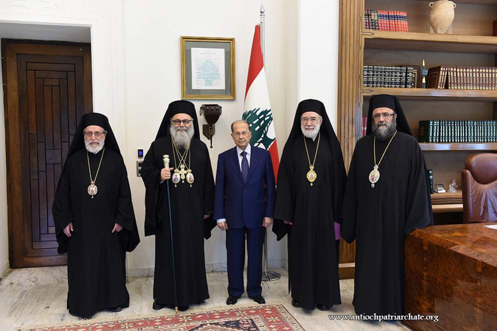 The President of the Lebanese Republic general Michel Aoun meets with His Beatitude John X accompanied by a delegation of Orthodox Metropolitans
