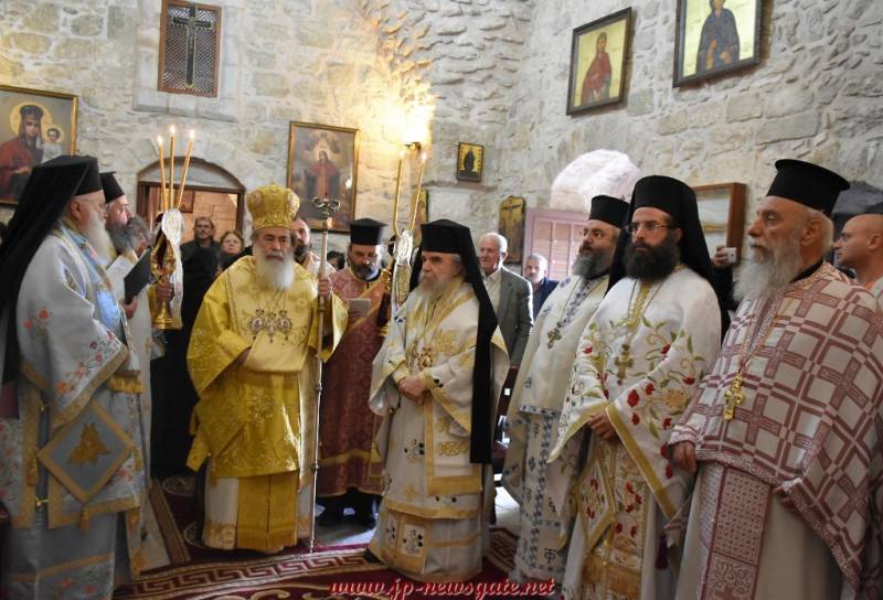 HIS BEATITUDE THE PATRIARCH OF JERUSALEM CELEBRATES THE DIVINE LITURGY AT THE VILLAGE OF THE 10 LEPERS