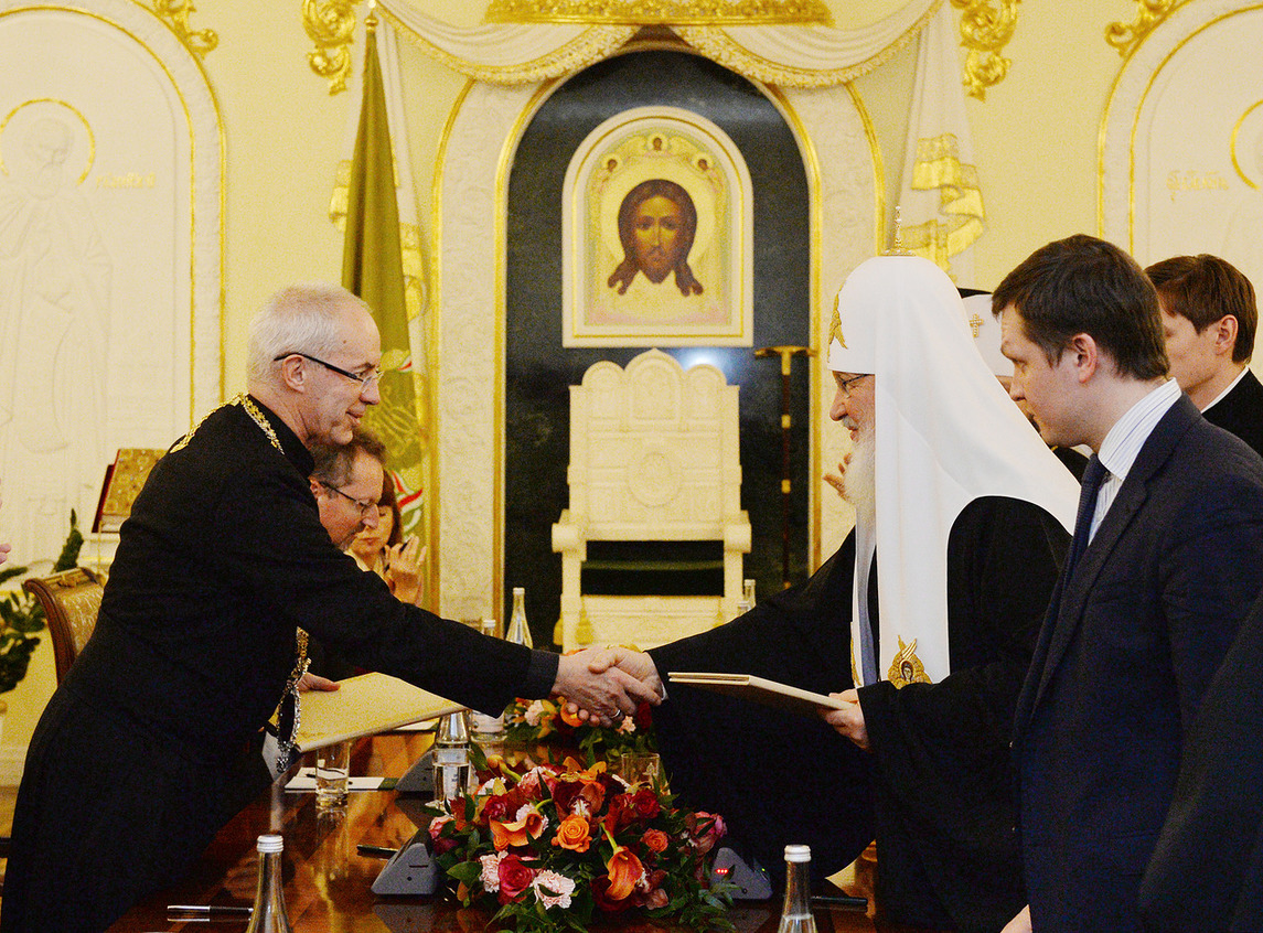 Orthodox Patriarch of Moscow welcomes Anglican Archbishop of Canterbury Justin Welby