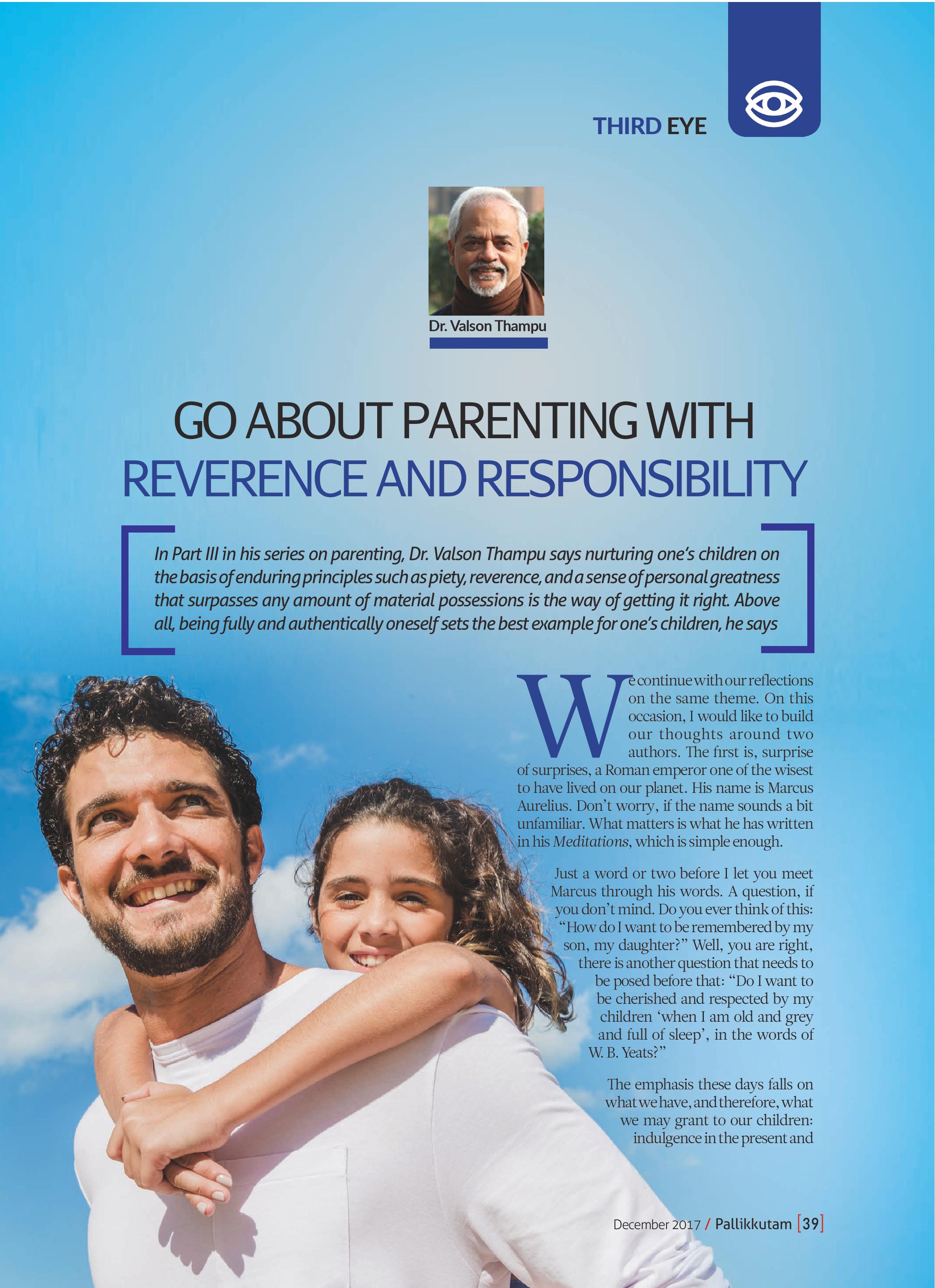 Go About Parenting with Reverence & Responsibility – Rev. Dr. Valson Thampu