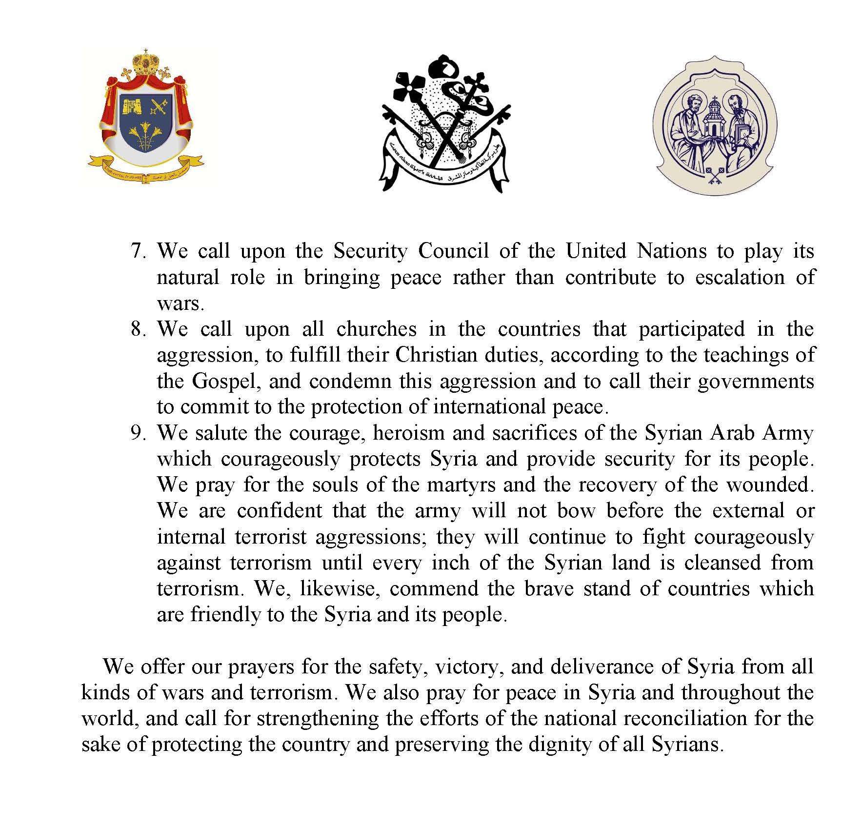 A Statement Issued by the Patriarchates of Antioch and all the East for the Greek Orthodox, Syrian Orthodox, and Greek-Melkite Catholic Churches
