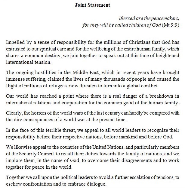 Peacemaking Initiative of Christian Leaders in Response to the Situation in the Middle East