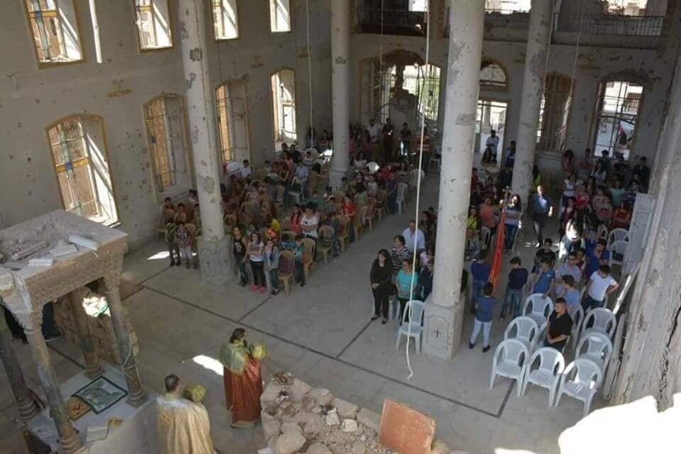 Assyrian Christians Celebrate Divine Liturgy in the Partially Restored Church – Al-Zabadani – Syria