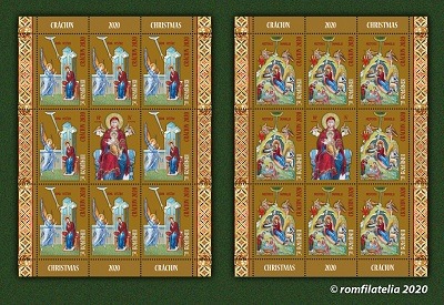 2020 Romfilatelia Christmas stamps show National Cathedral mosaic of Virgin Mary
