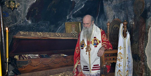 Bishop Jovan of Slavonia served beside the relics of Saint Basil of Ostrog