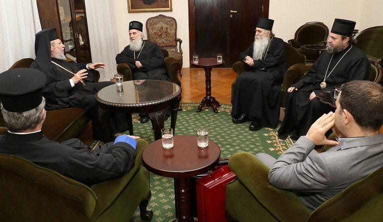 Archbishop Chrysostom of Cyprus at the Serbian Patriarchate