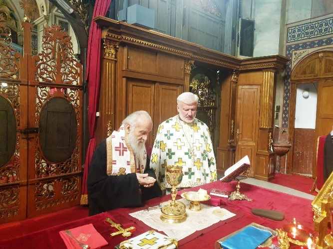 Serbian Patriarch Irinej at the Liturgy in the Belgrade Cathedral
