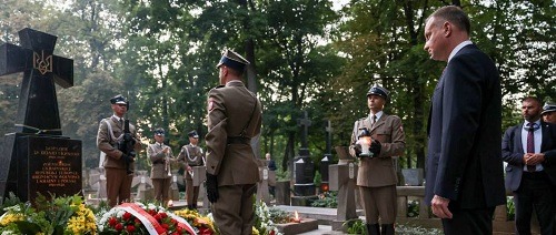 Polish President Andrzej Duda Pays Homage to the Fallen Soldiers at the Orthodox Cemetery in Wola