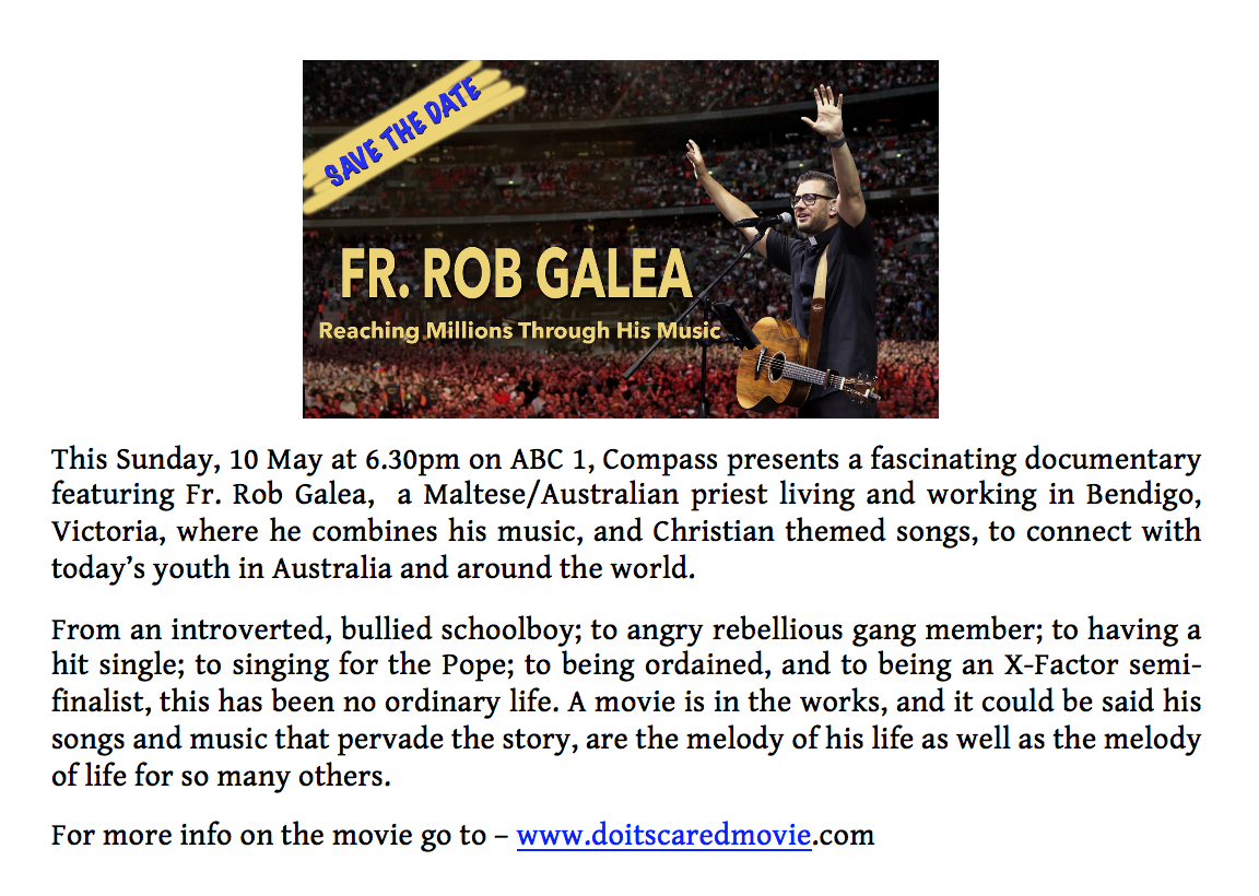 Fr. Rob Galea – the Singing Priest to Appear on ABC Compass Program – Australia