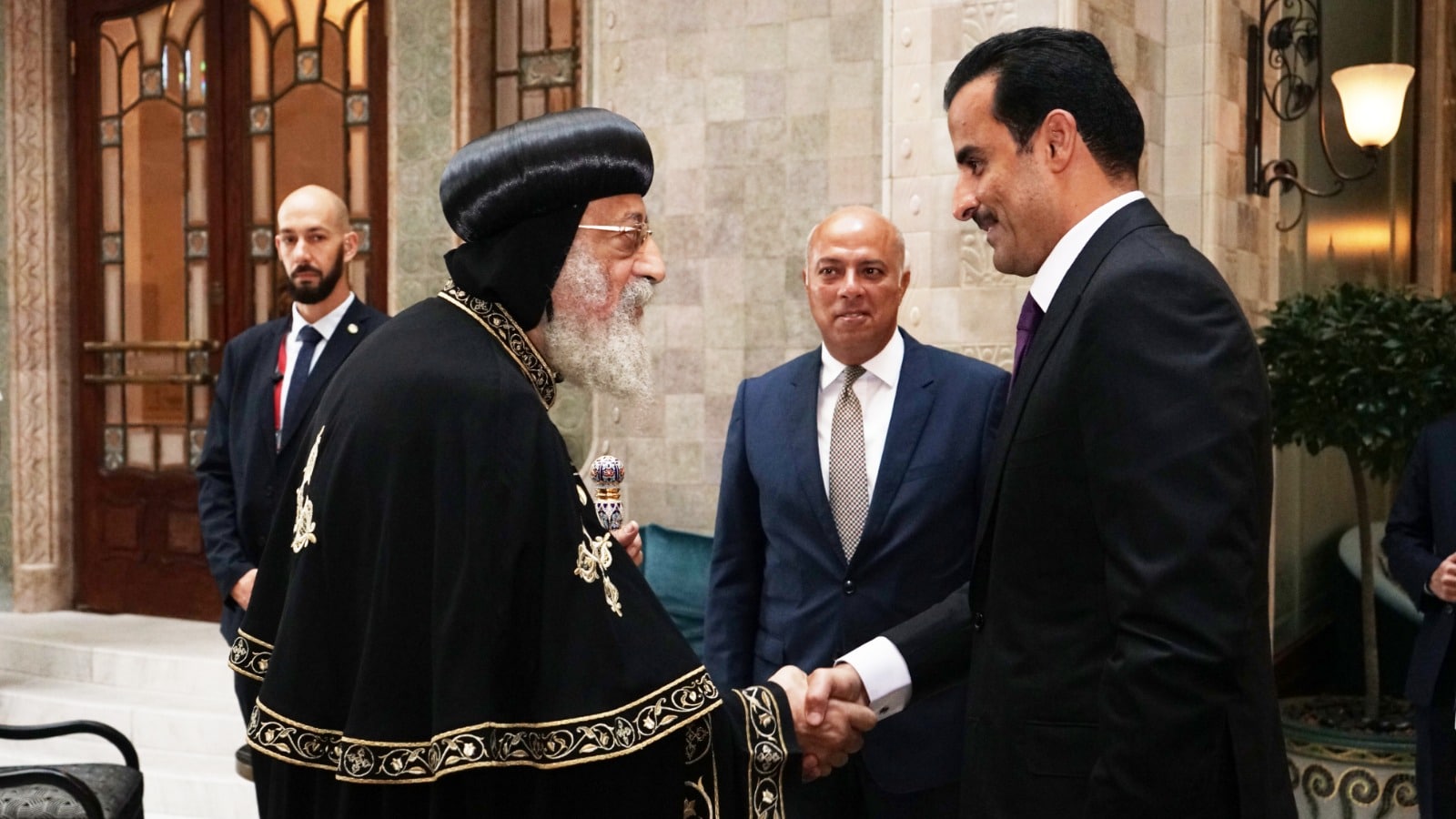 Pope Tawadros II Met Emir of Qatar in Budapest